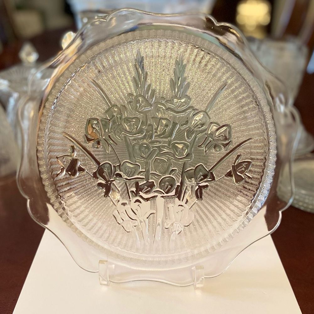 Iris & Herringbone 12” Clear Depression Glass Sandwich Platter